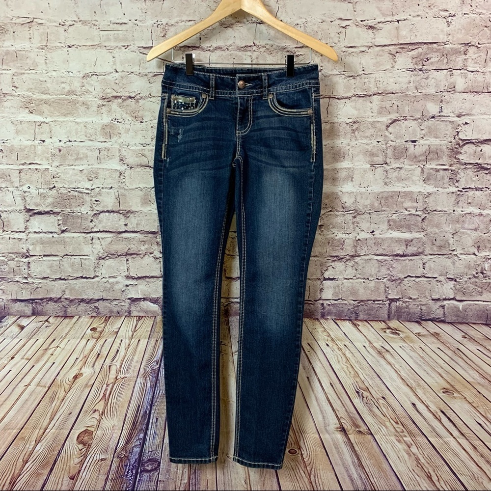 Maurice’s Medium Wash Detailed Stitching Sequin Skinny Jeans